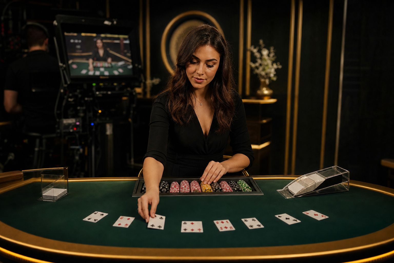 Estudio de casino en vivo con un crupier real en la mesa