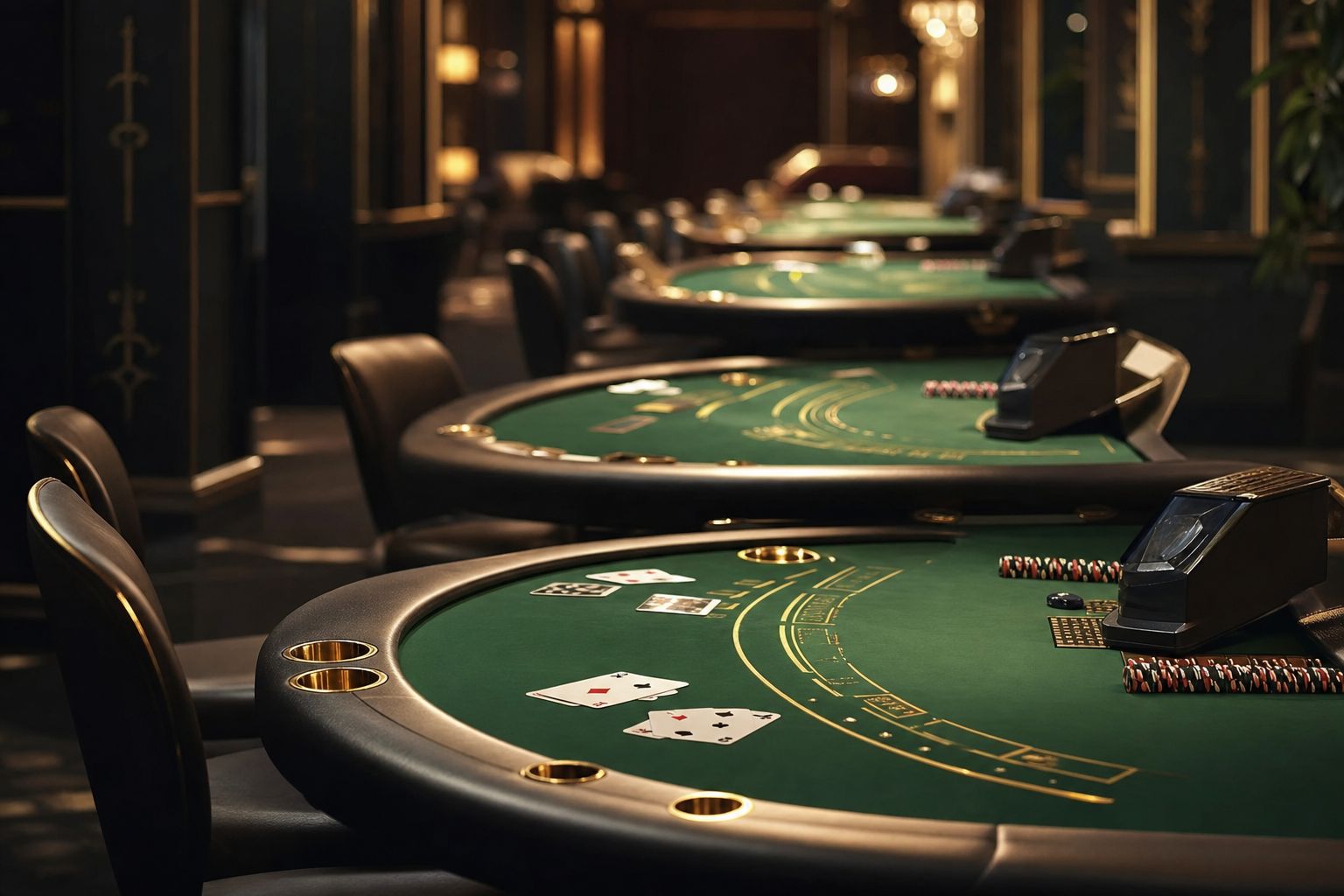 Varias mesas de blackjack en un casino, elegir entre opciones premium