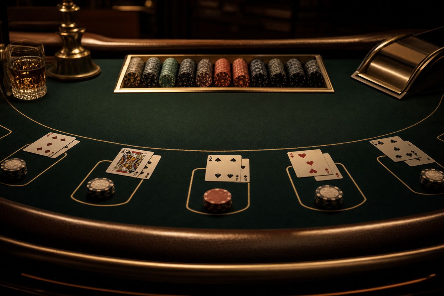 Mesa de blackjack preparada para varias manos a la vez